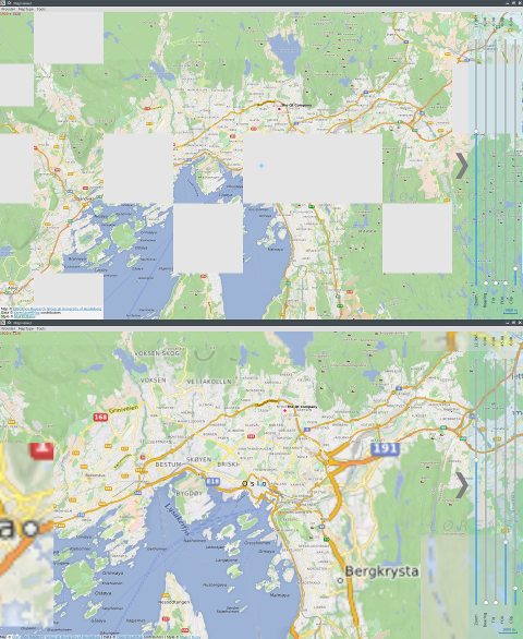 The difference in loading the map tiles, 5.8 (top) vs 5.9 (bottom)