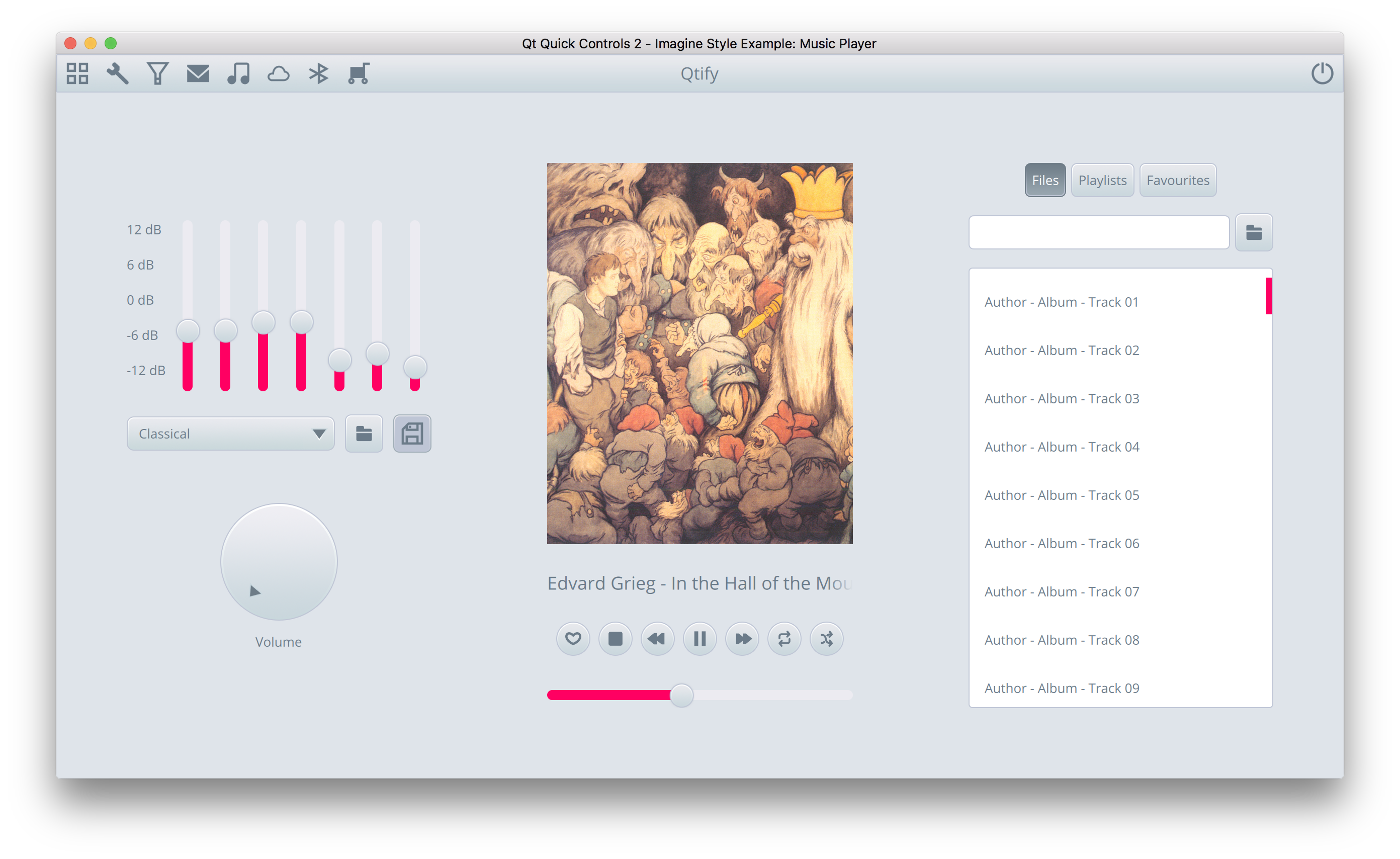Qt Quick Controls 2 - Imagine Style Example: Music Player